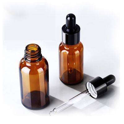 Medicine / Cosmetics 30ml Amber Dropper Glass Bottle In Soda Lime Silica Glass
